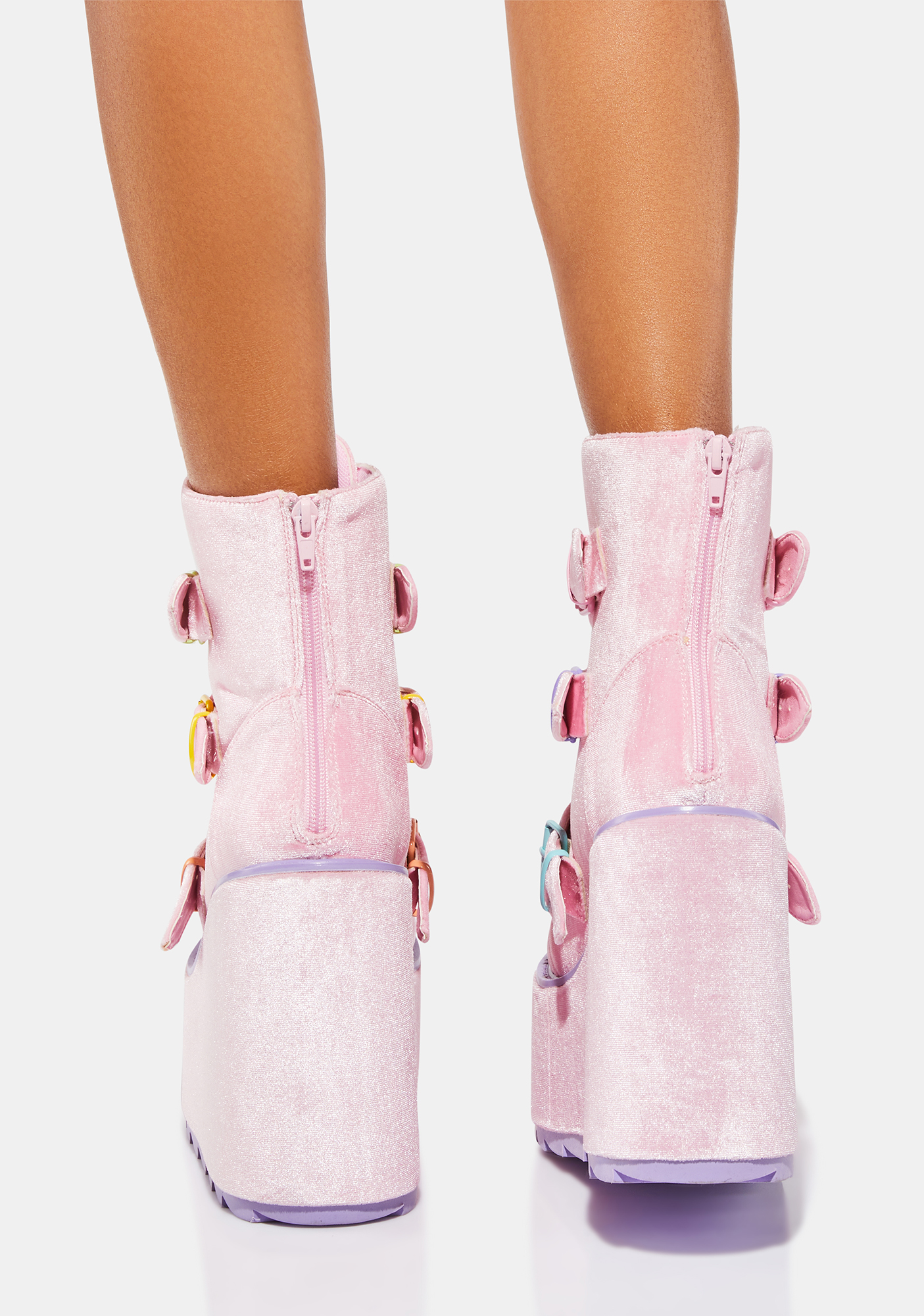 YRU Care Bears Multi Buckle Platform Boots - Pink | Dolls Kill