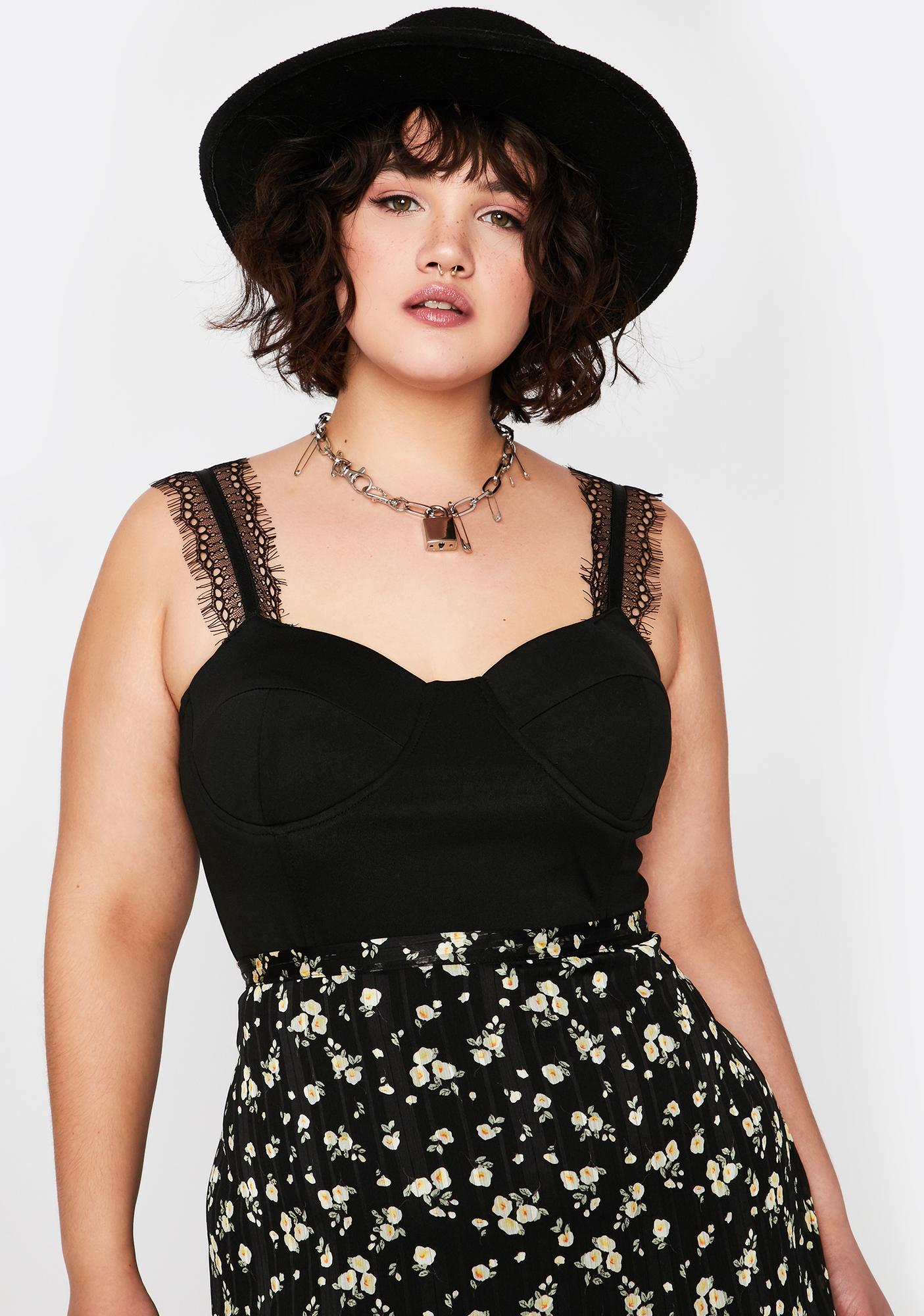 Plus Size Lace Strap Bustier Crop Tank Top Black Dolls Kill