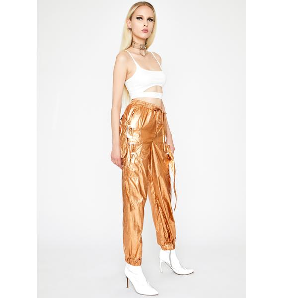 Rose Gold Metallic Strappy Cargo Pants | Dolls Kill