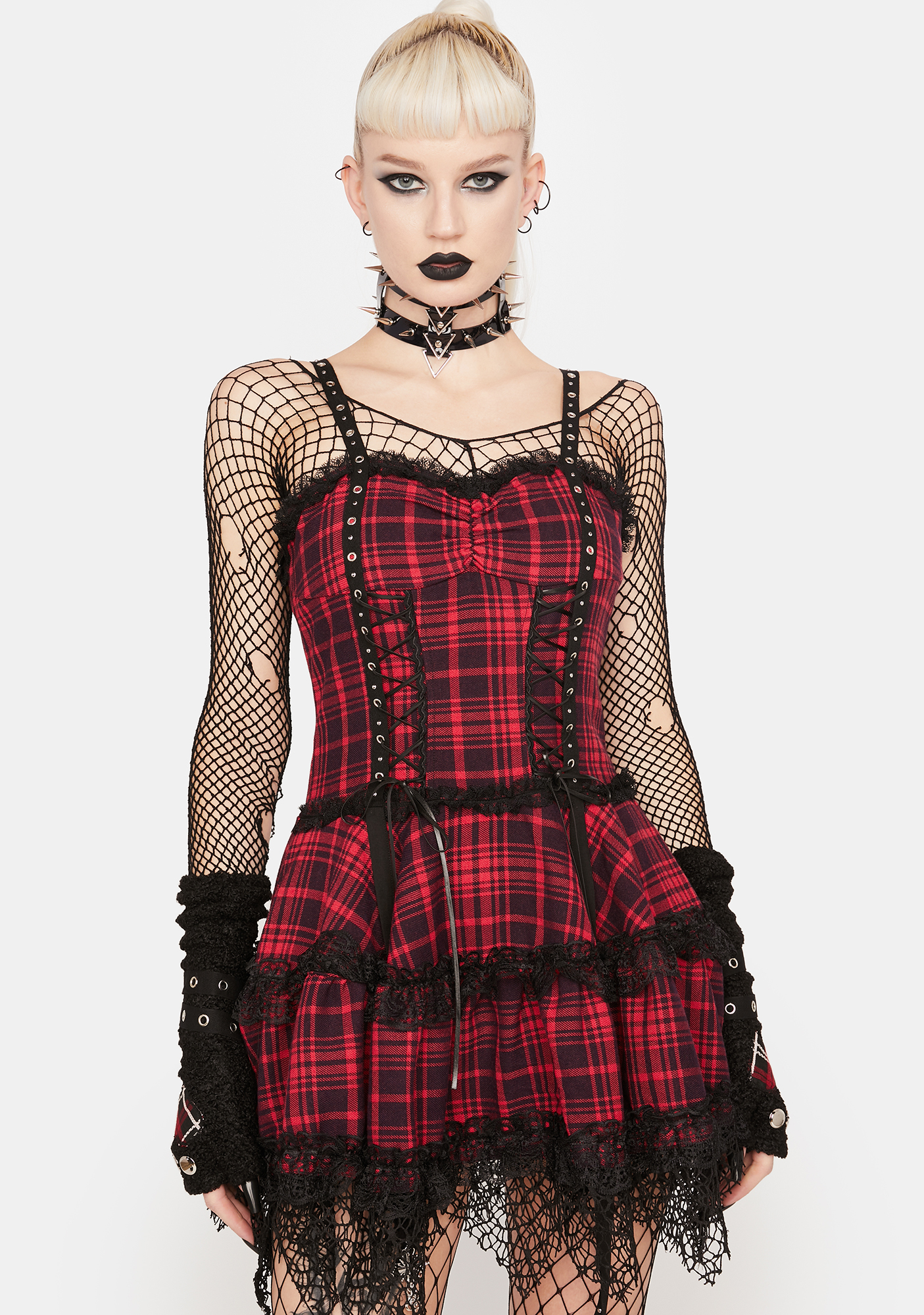 Dark In Love Plaid Stud Mini Dress - Multi | Dolls Kill