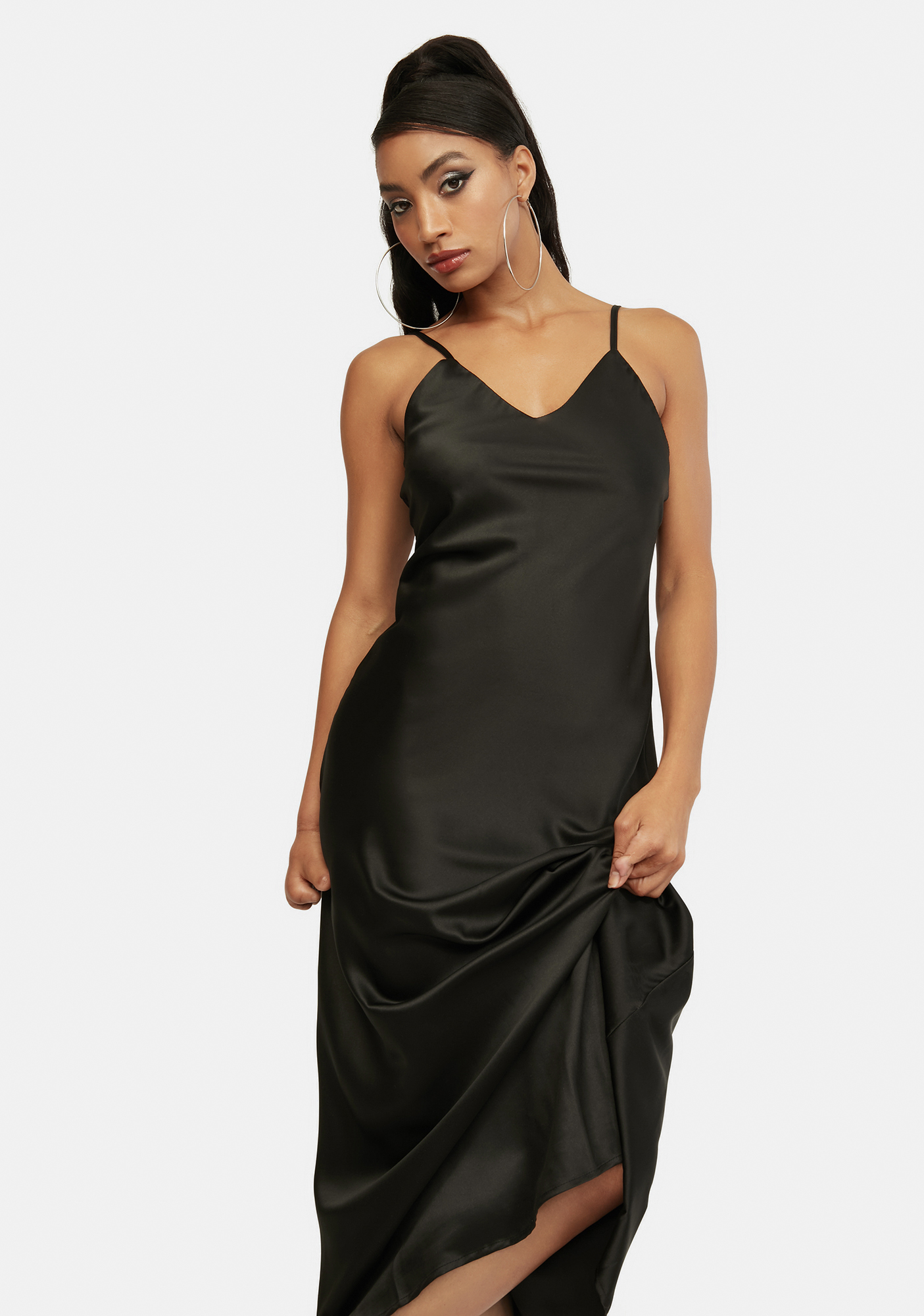 Open Back Satin Maxi Dress - Black | Dolls Kill