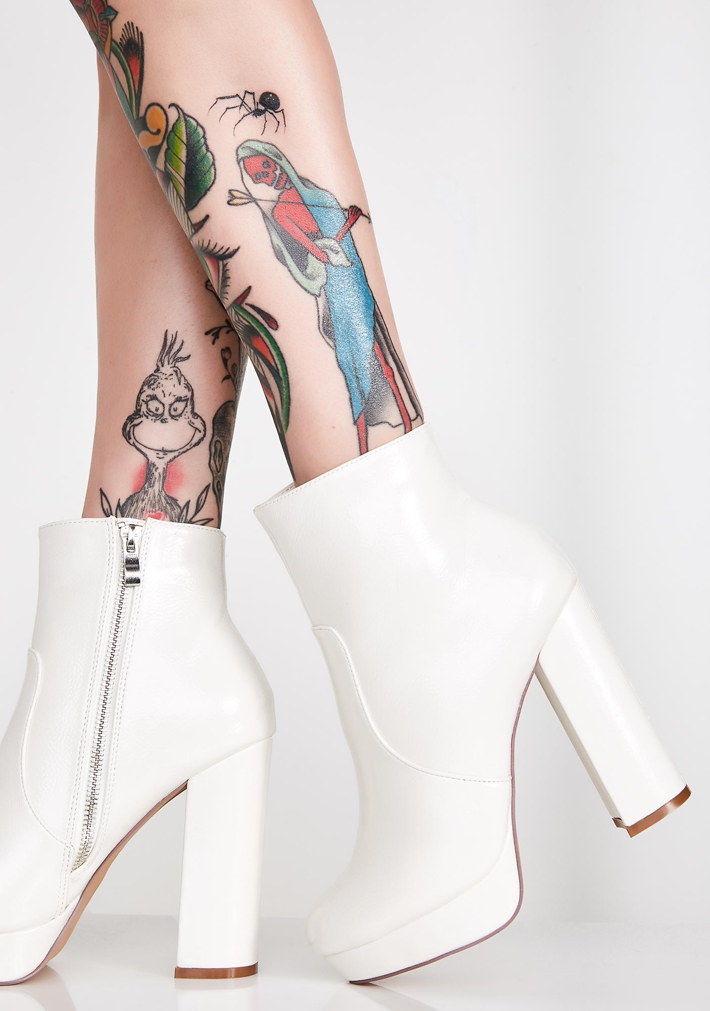Platform Patent Ankle Booties White 
