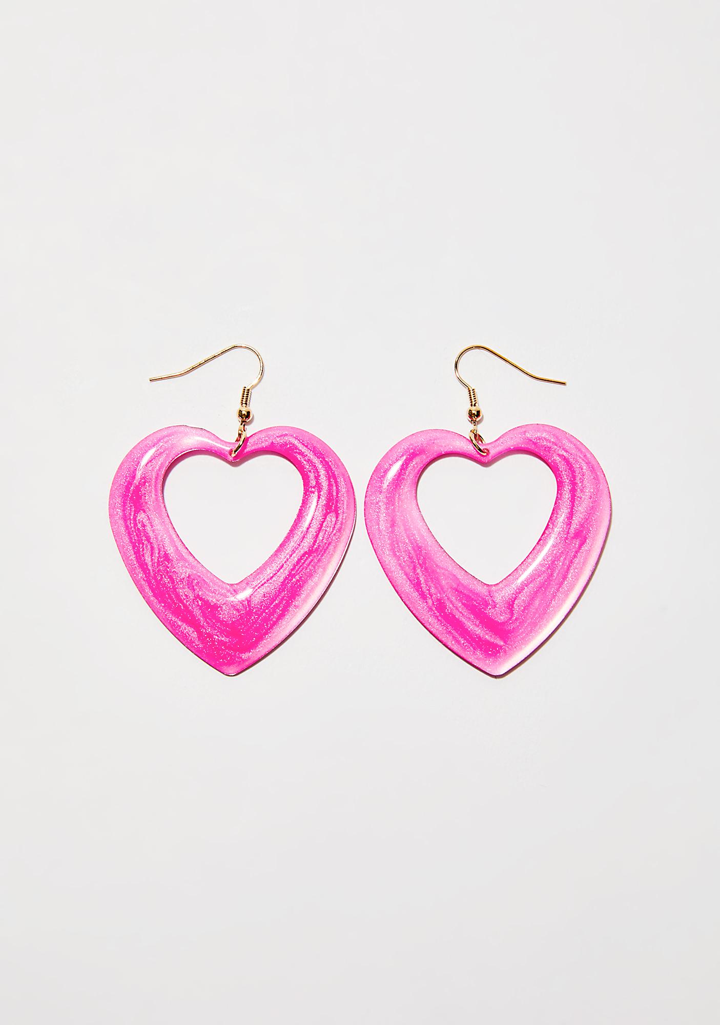 Pink Heart Earrings Dolls Kill Pretty Piece Of My Heart Earrings