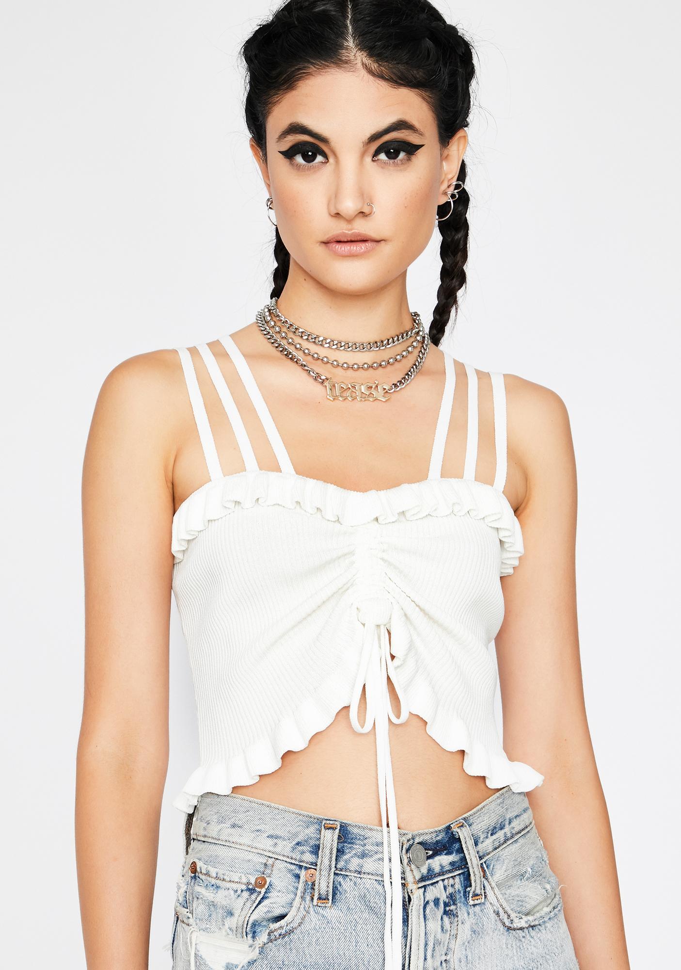 Ruffle Trim Cinched Crop Top White | Dolls Kill