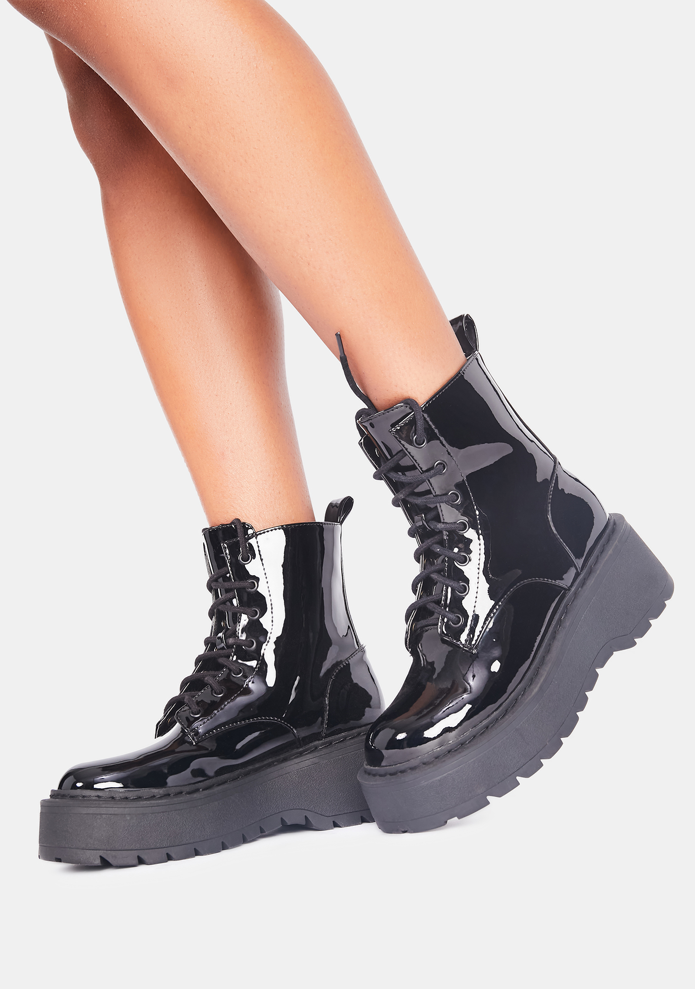 Delia's Patent Combat Boots - Black | Dolls Kill