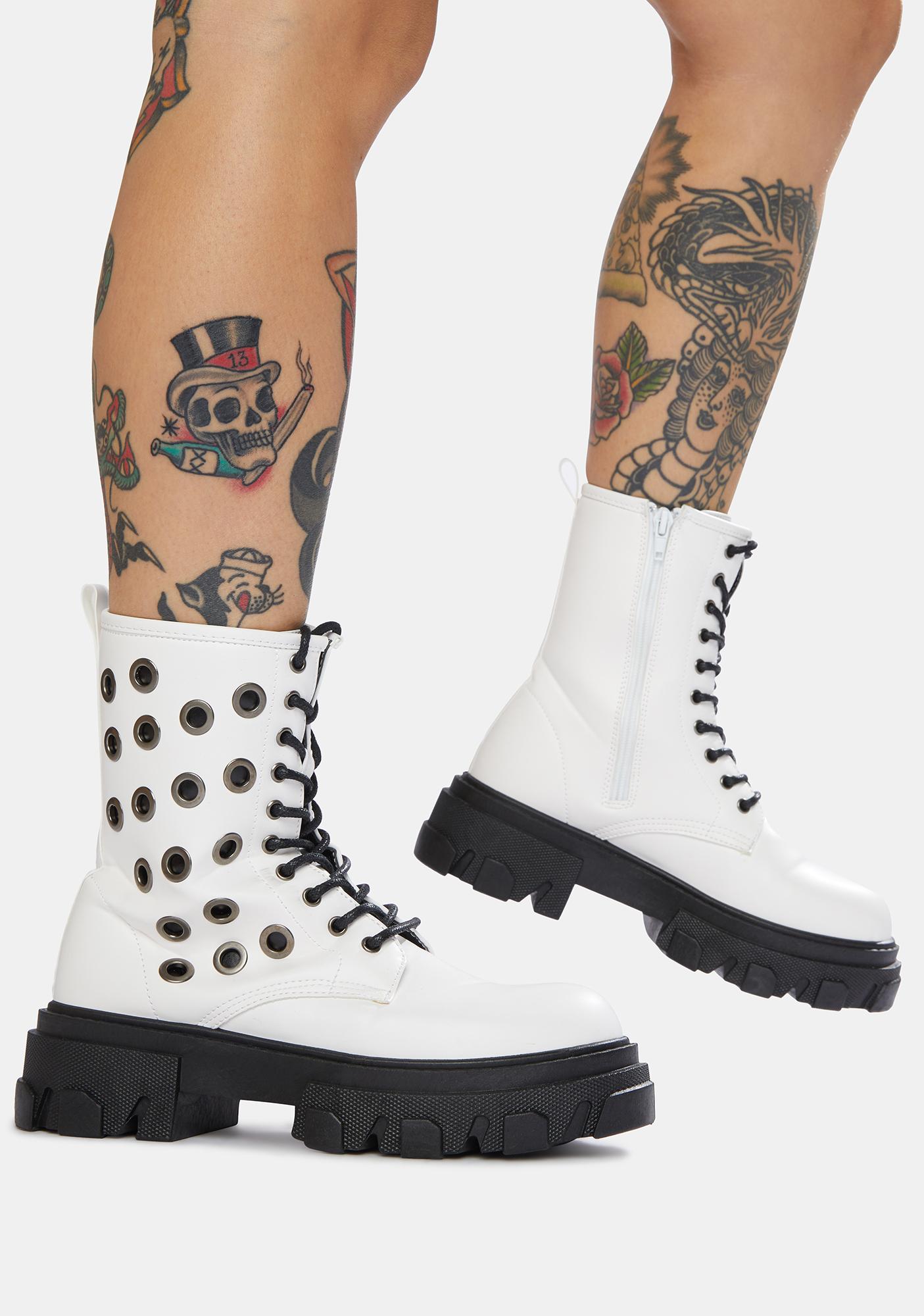 Grommet Lace Up Combat Boots White Dolls Kill