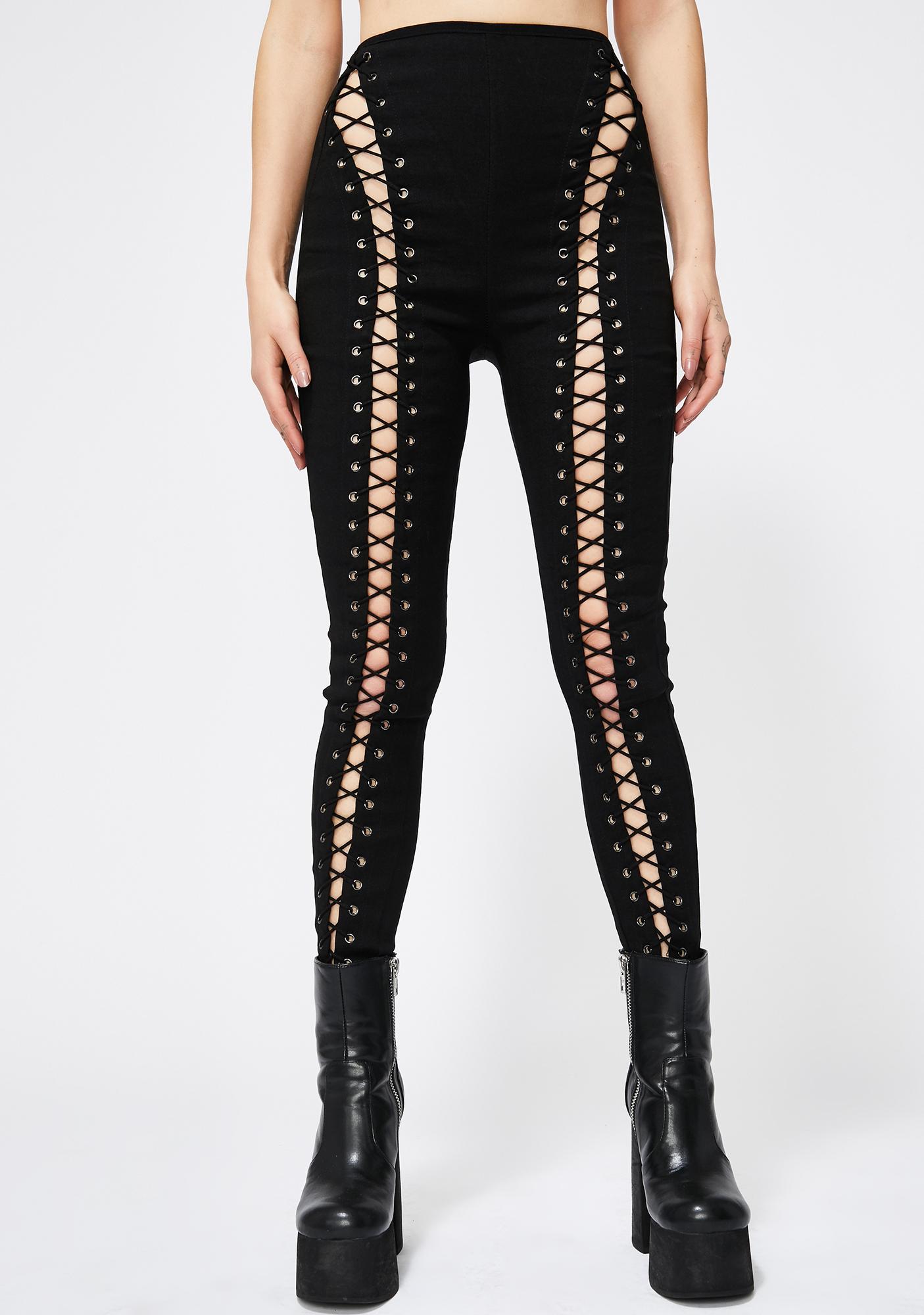 high waisted lace up pants
