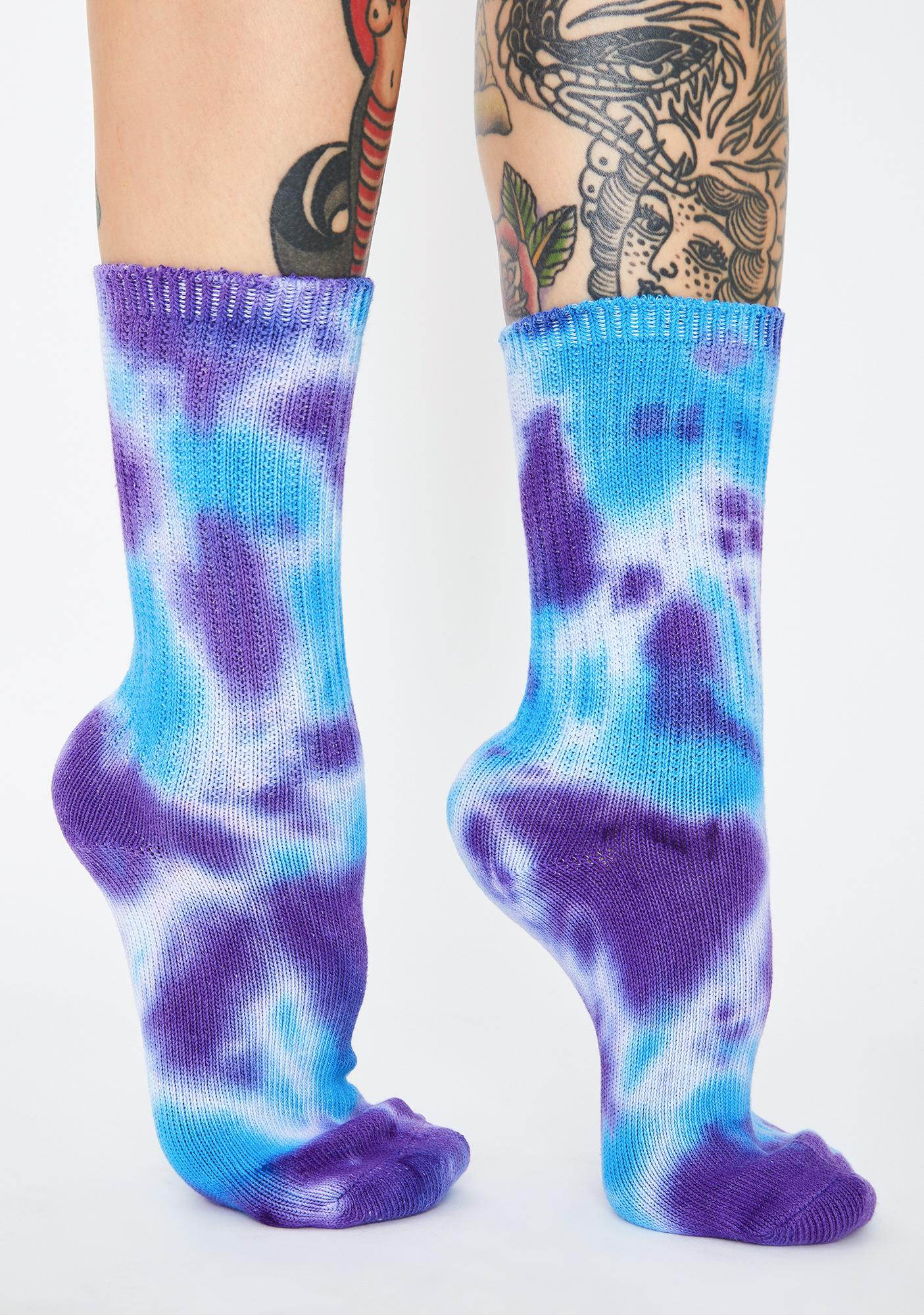 Tie Dye Crew Socks Purple Blue | Dolls Kill