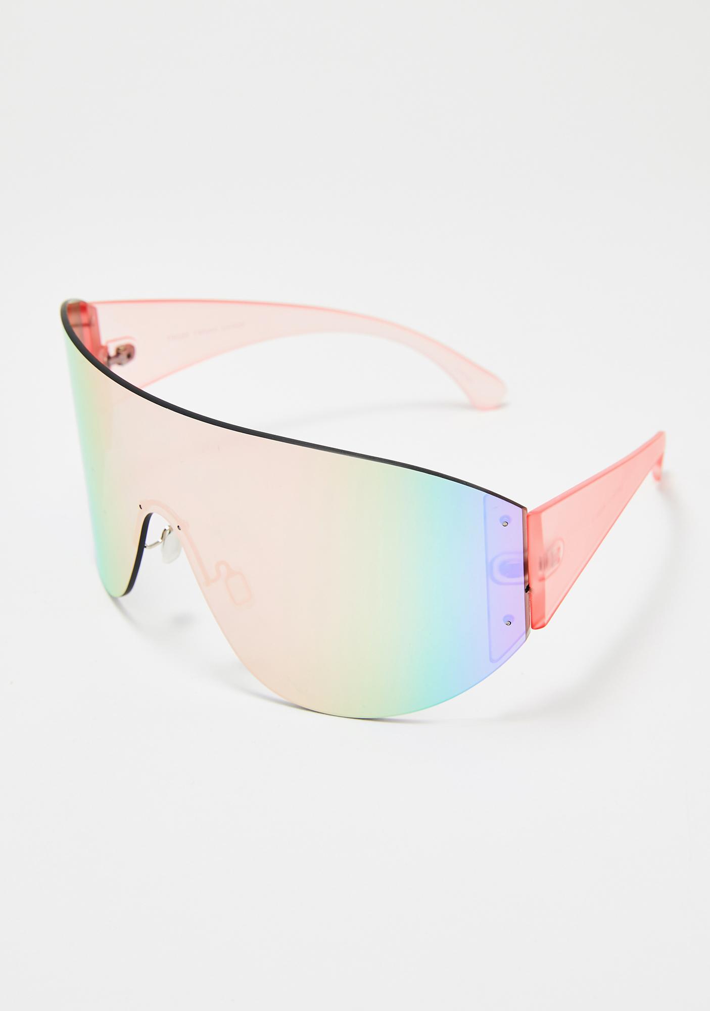 Pink Mirror Oversized Shield Sunglasses | Dolls Kill