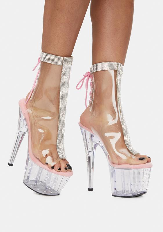 clear plastic platform heels