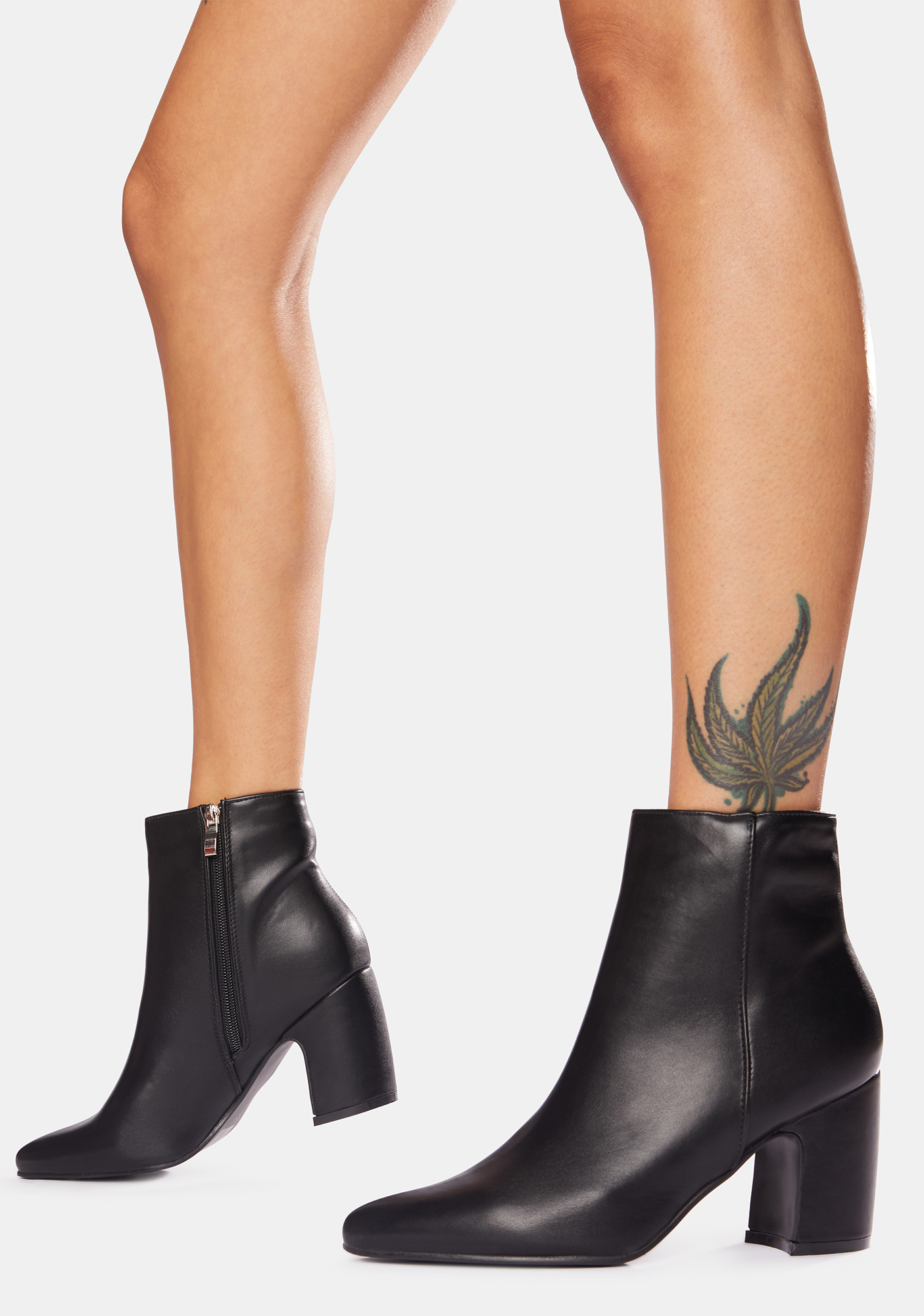 Vegan Leather Pointed Toe Ankle Booties Black Dolls Kill 9445