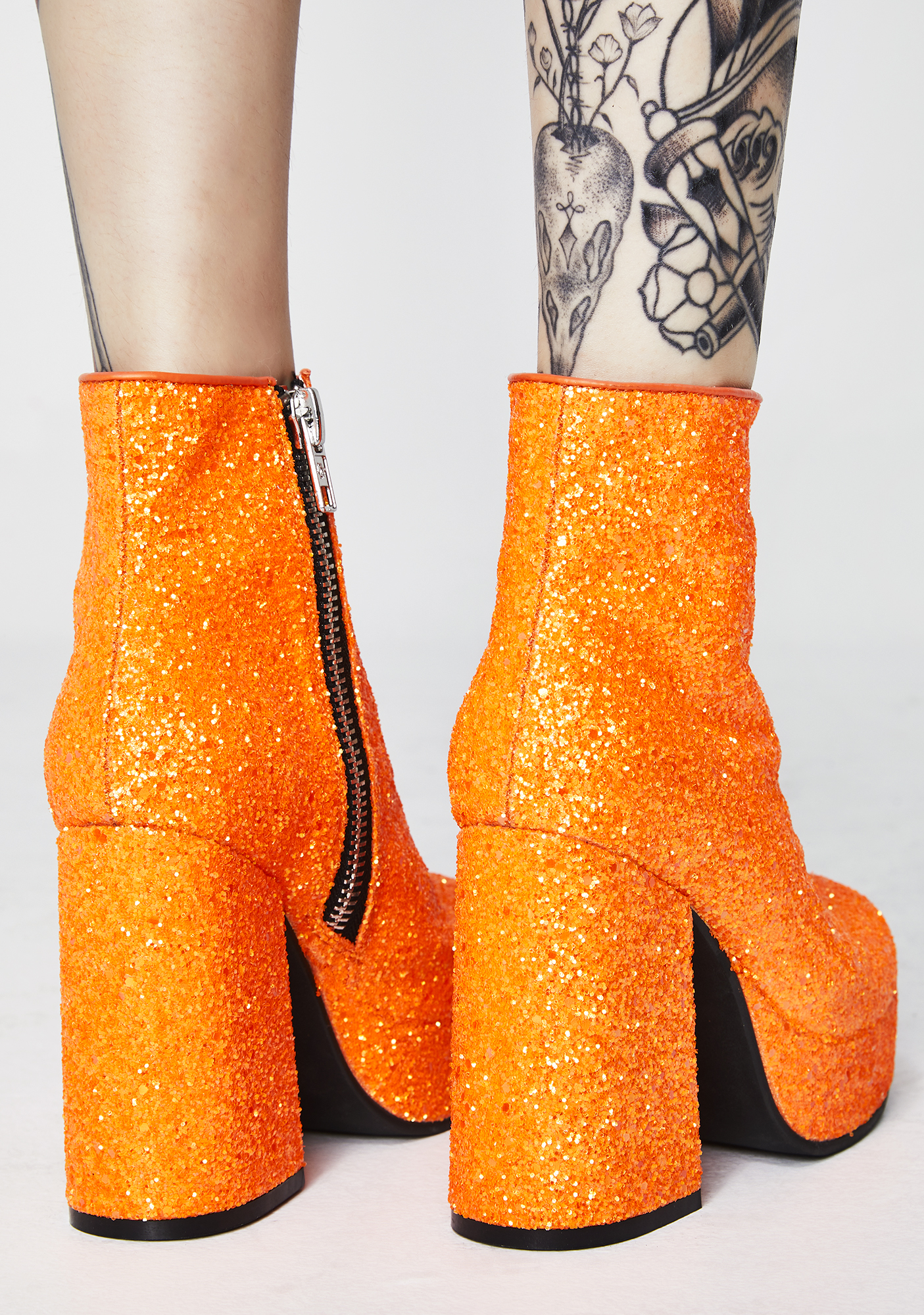 orange glitter boots