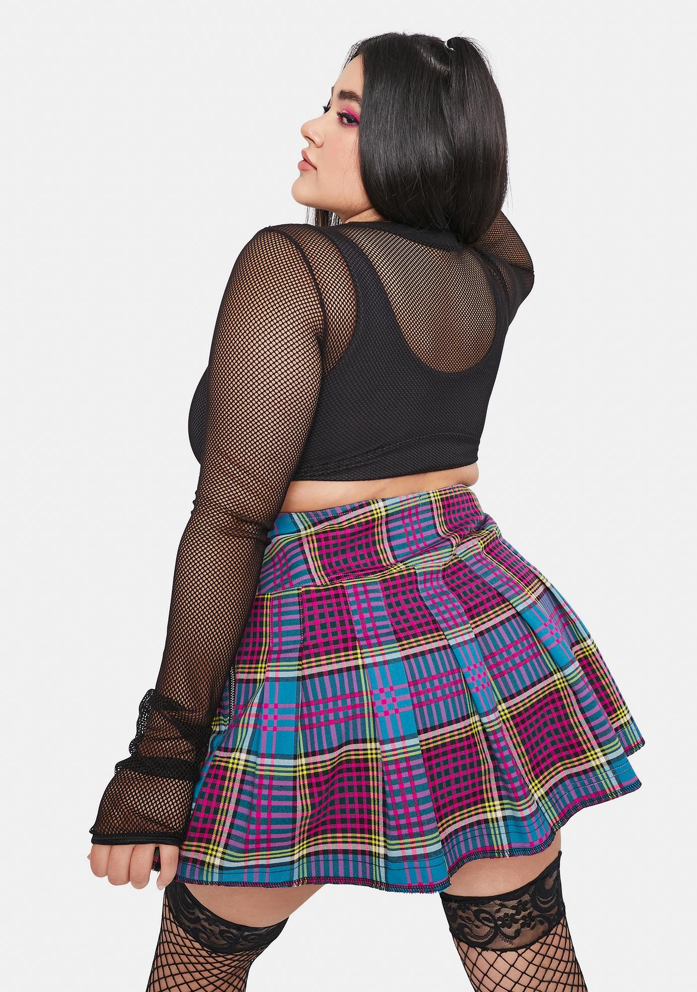 Plus Size Current Mood Plaid Pleated Mini Skirt Blue Dolls Kill