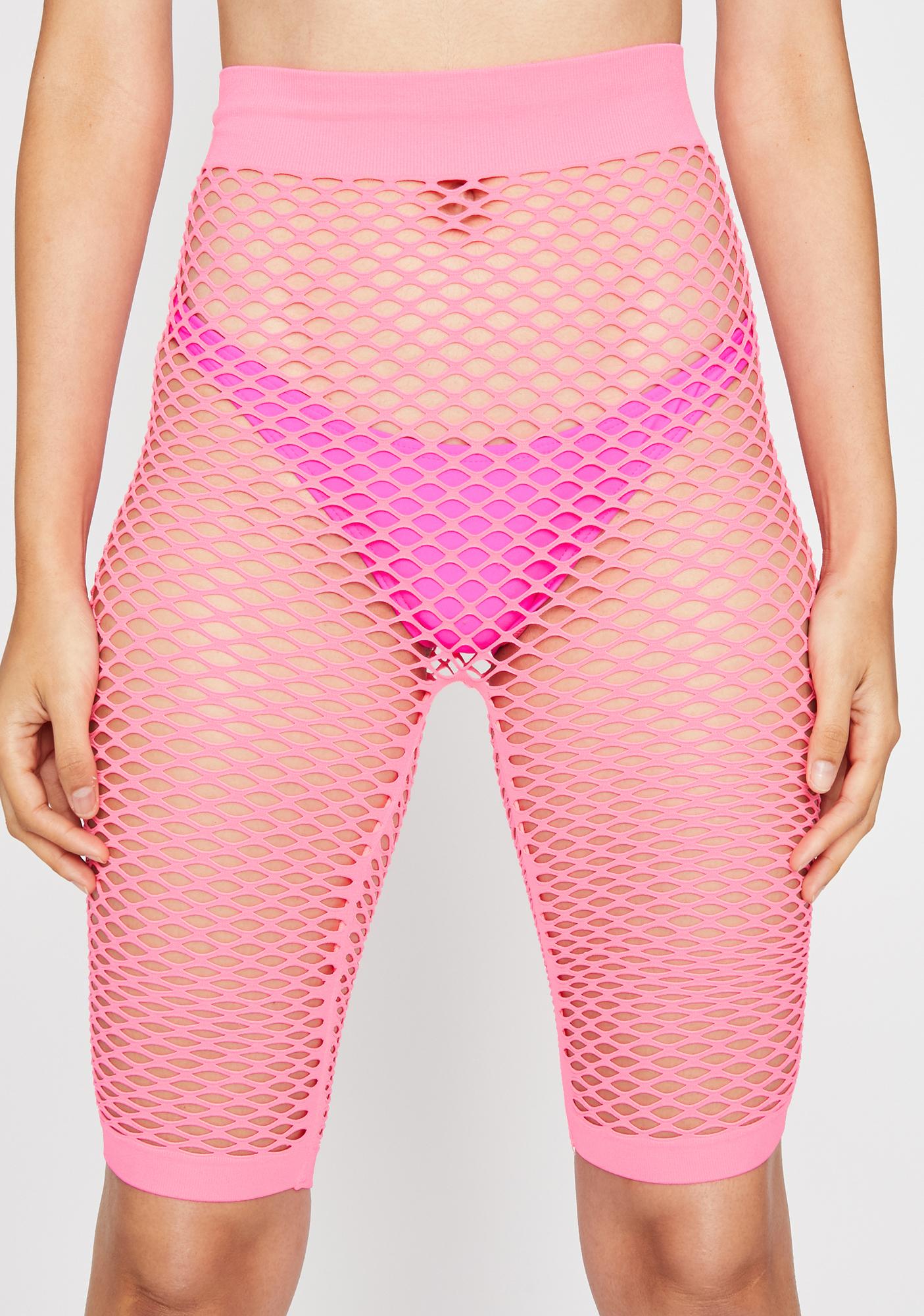 pink fishnet biker shorts