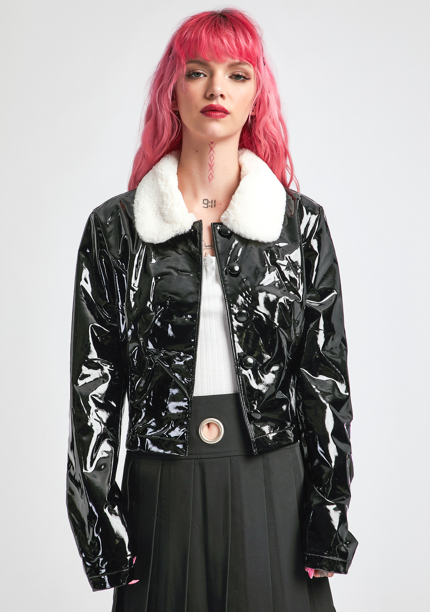 Delia's Vinyl Crop Jacket Black Dolls Kill