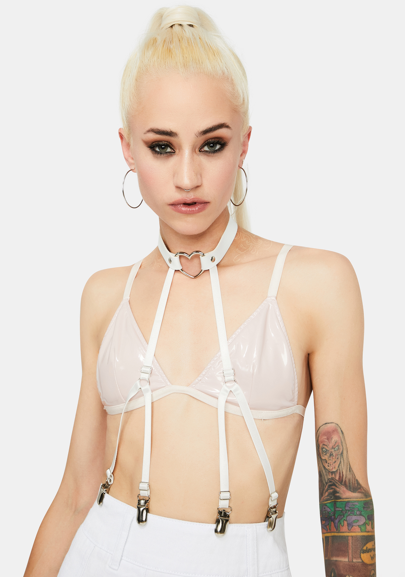 Heart Ring Choker Harness White Dolls Kill