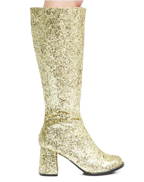 Glitter Thigh High Silver Boots | Dolls Kill