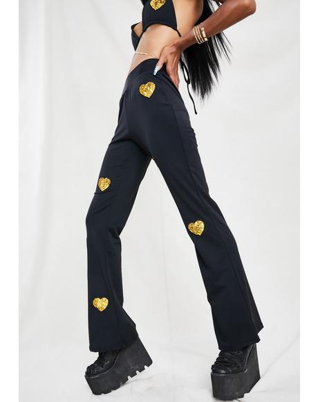 gold sequin flare pants