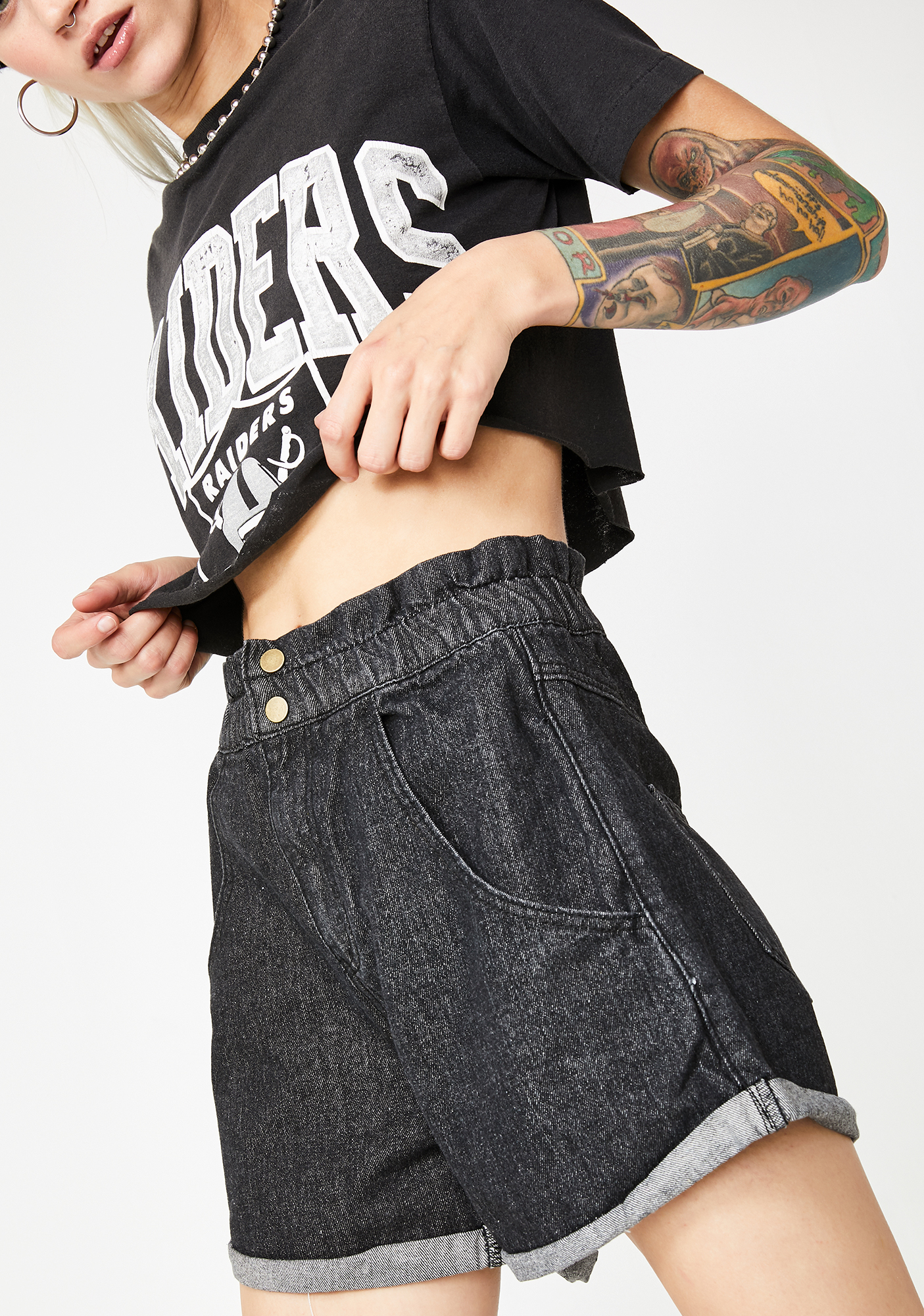 Elastic Waist Denim Shorts Dolls Kill