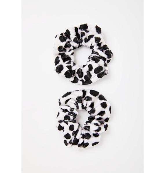 Dalmatian Print Fuzzy Scrunchie Set | Dolls Kill