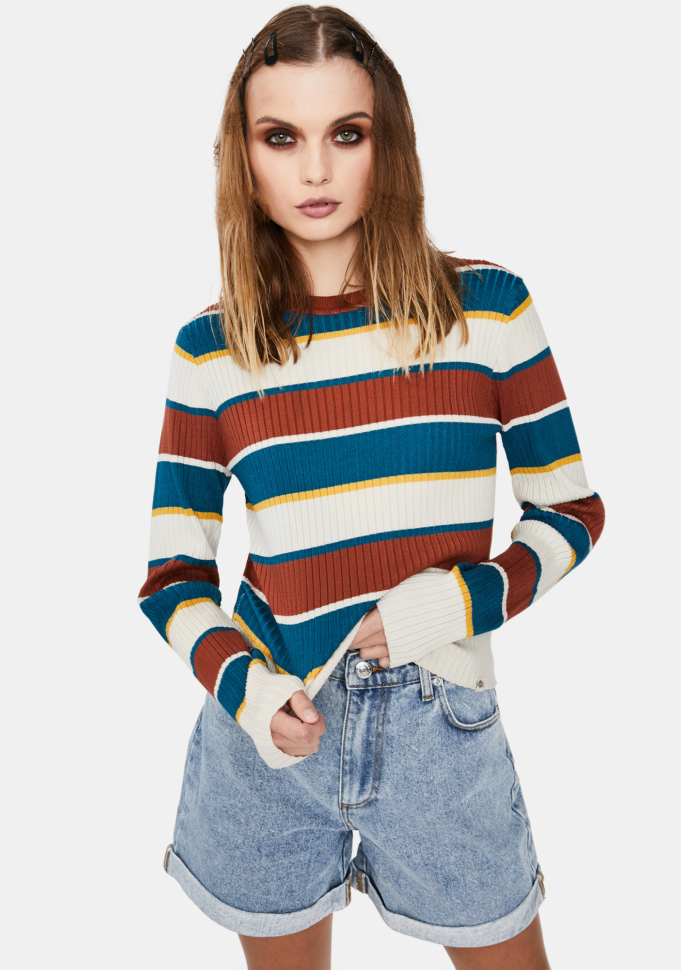 Dickies Girl Auburn Deep Sky Striped Sweater | Dolls Kill