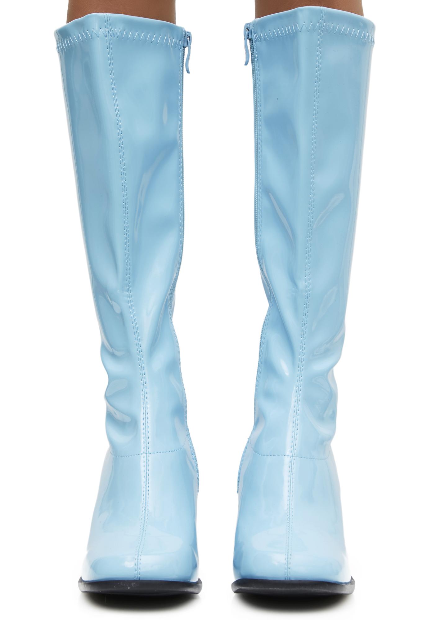 Chunky Heel Blue Calf Boots | Dolls Kill