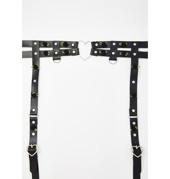 Rose Bud Heart Ring Garter Belt Black Vegan Leather Dolls Kill