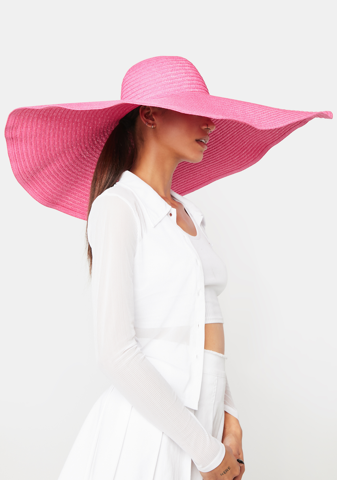 Woven Wide Brim Straw Hat Pink Dolls Kill