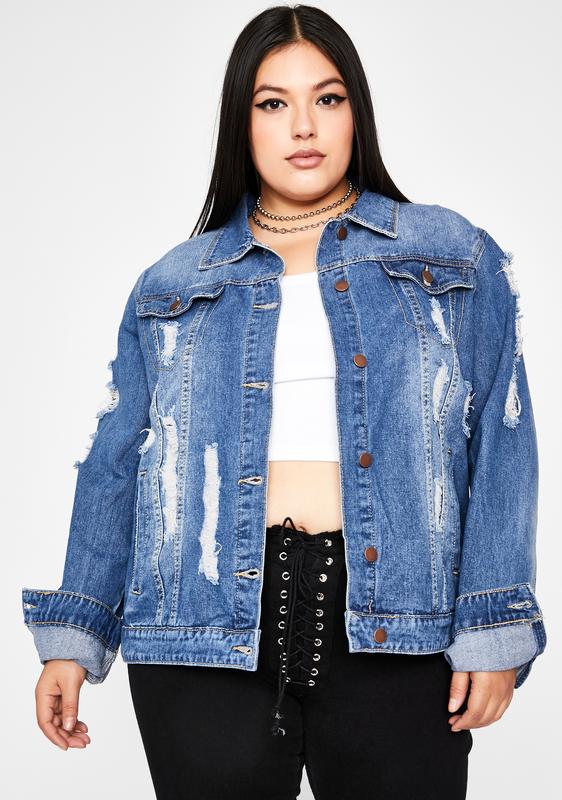 plus size denim jacket distressed