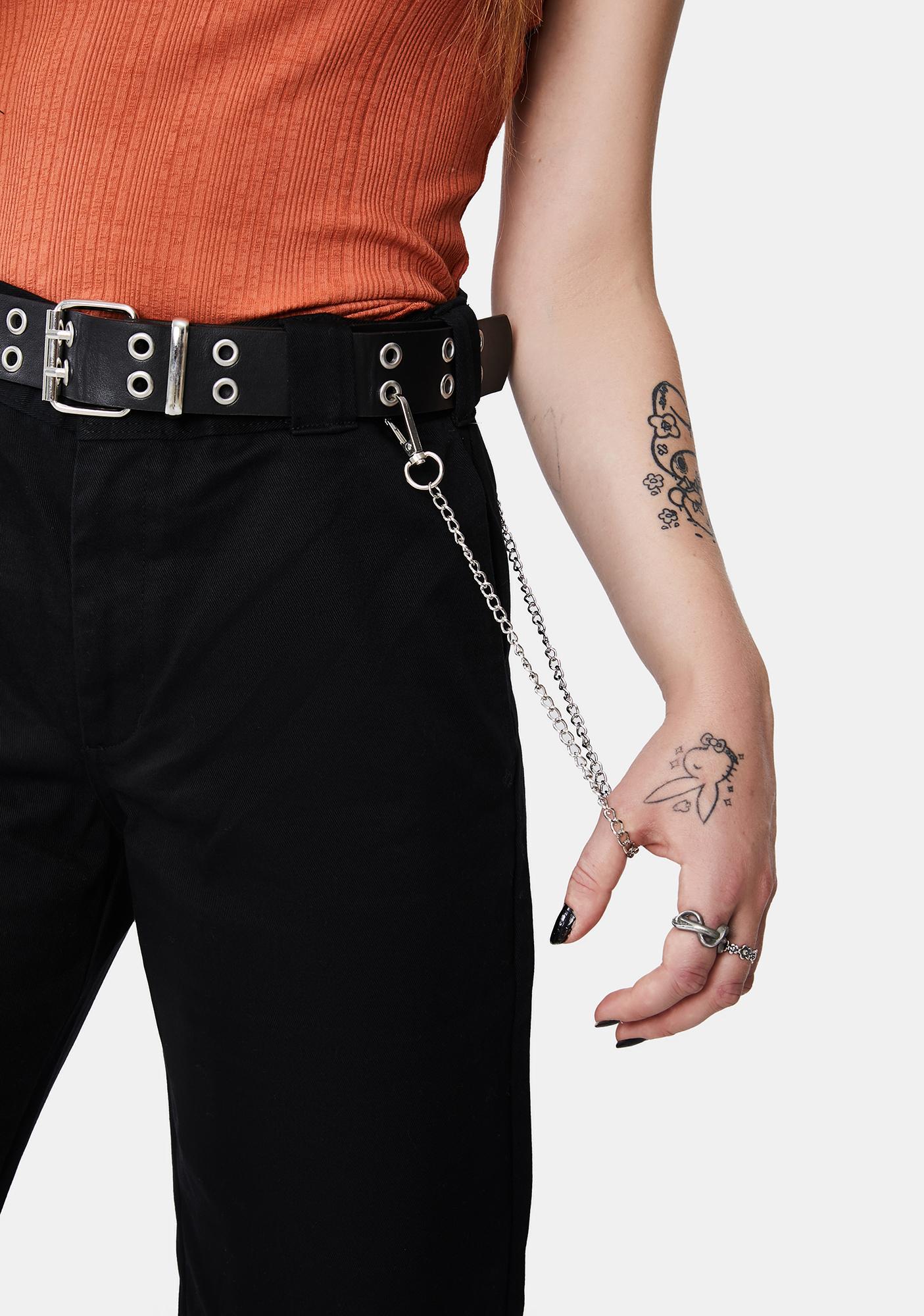 dickies roll hem belted black cropped work pants