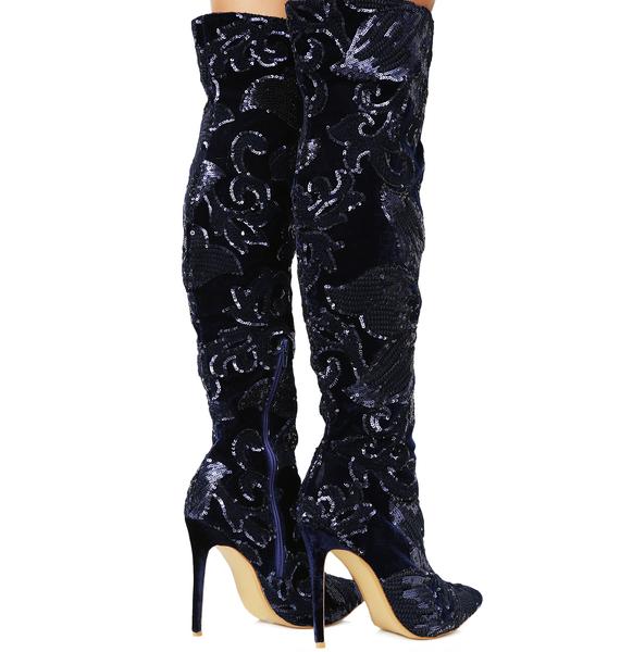 sequin thigh high boots