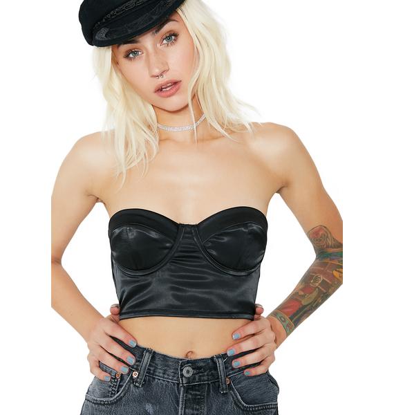 Black Satin Cropped Bustier Dolls Kill