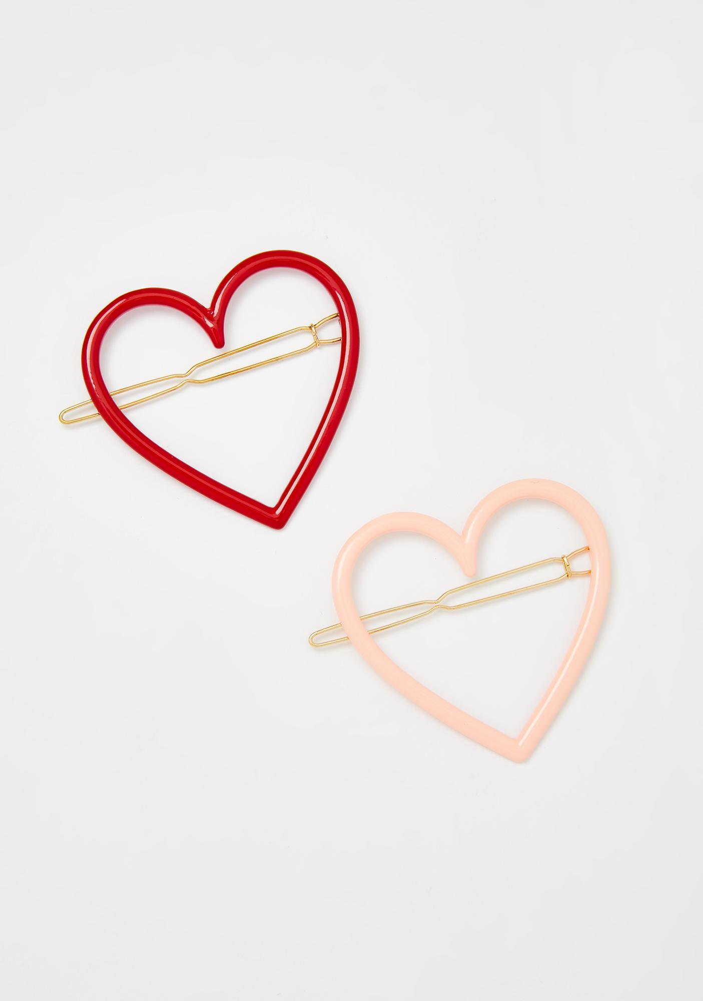 Valentine's Day Pink Red Heart Hair Clips Set | Dolls Kill