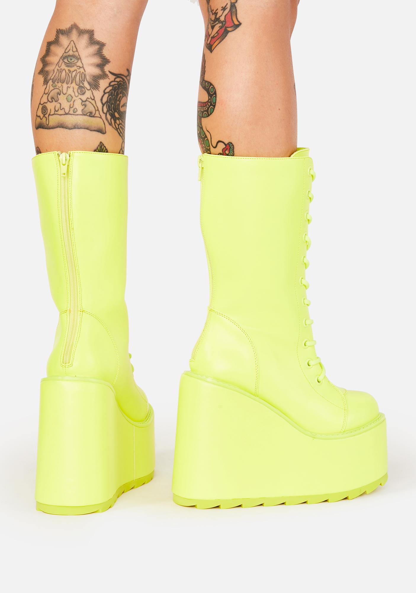 Y.R.U. Neon Yellow Dune Lace Up Boots | Dolls Kill