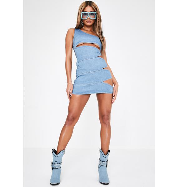 Club Exx Denim Cut Out Mini Dress Blue Dolls Kill