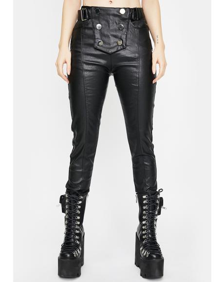 Military Vegan Leather Skinny Pants