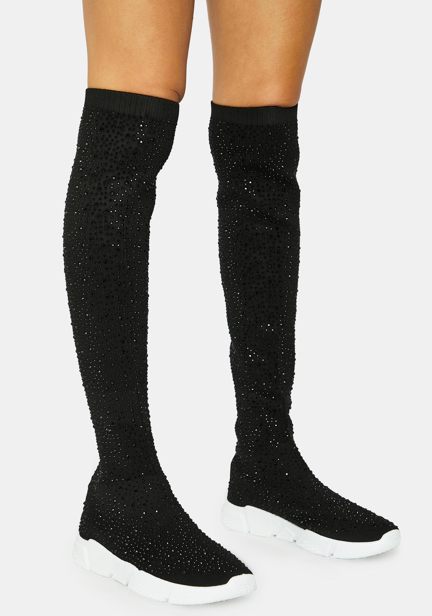 rhinestone knee high boots