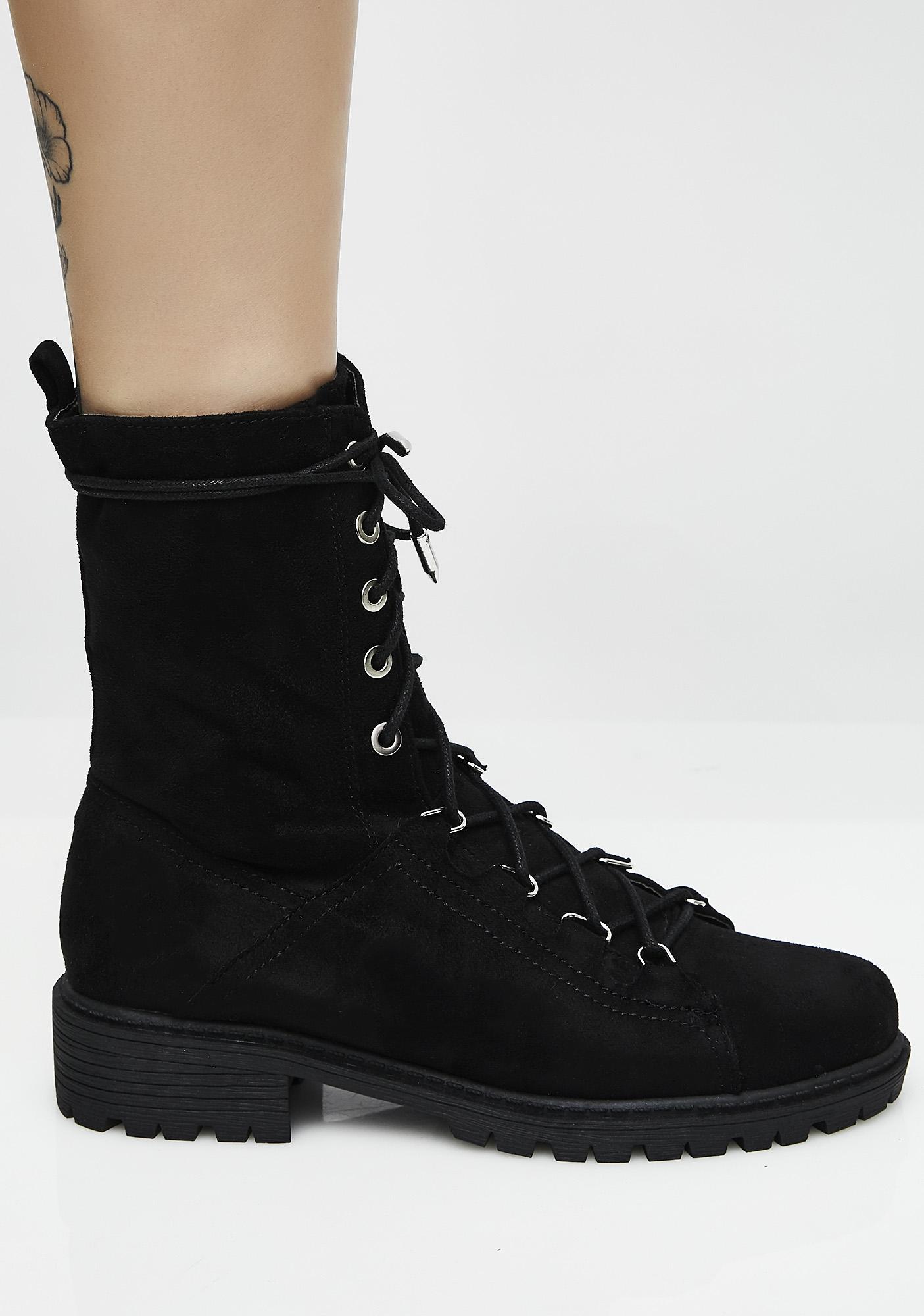 Black Vegan Leather Combat Boots 