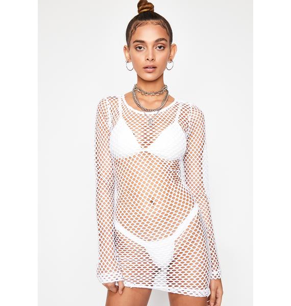 white fishnet dress