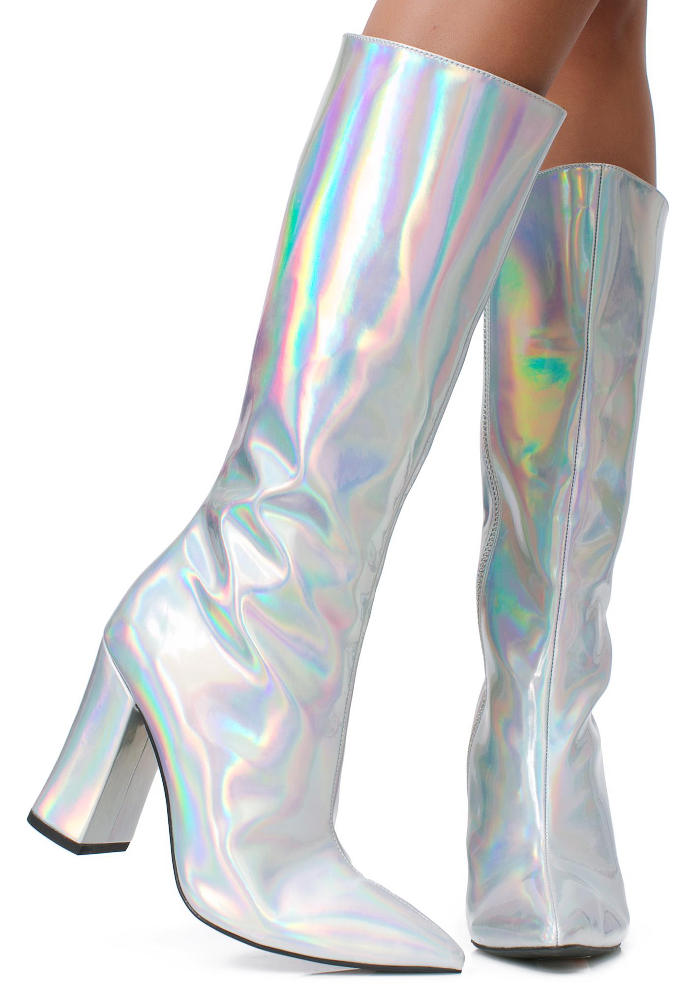 Silver Hologram Go Go Boots | Dolls Kill