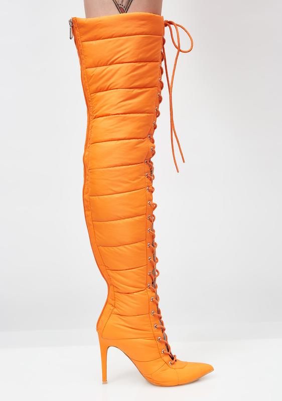 knee high orange boots