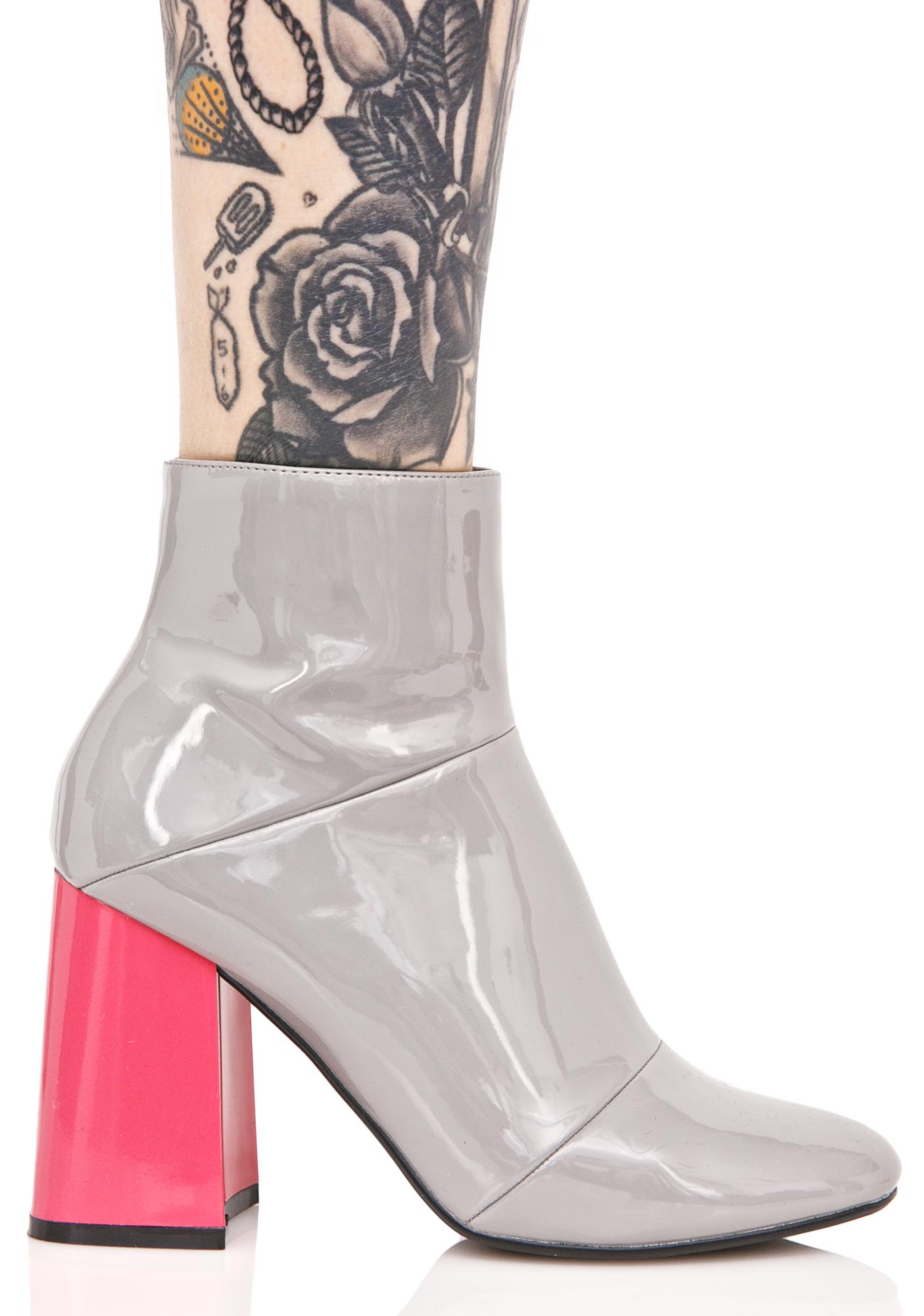 Grey Patent Leather Ankle Boots | Dolls 