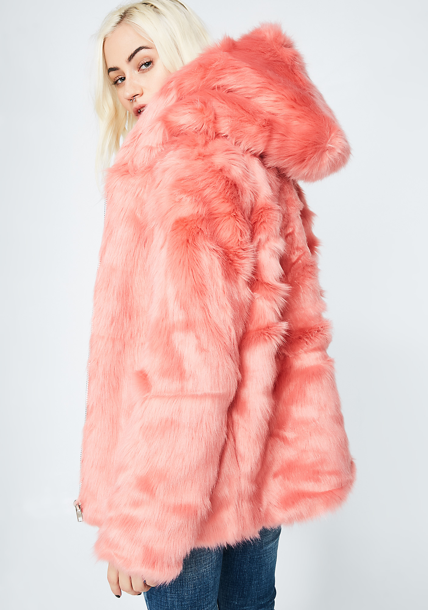 peach fur coat