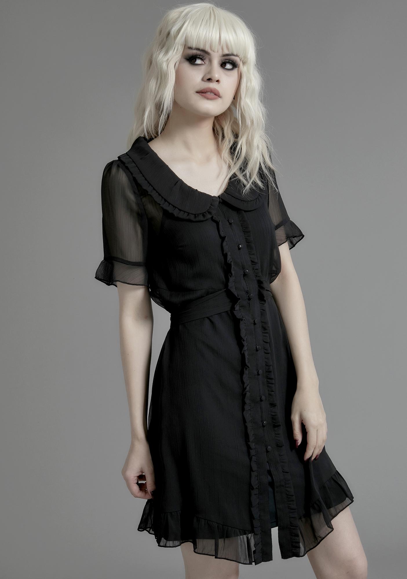 Widow Sheer Chiffon Shirt Dress - Black | Dolls Kill