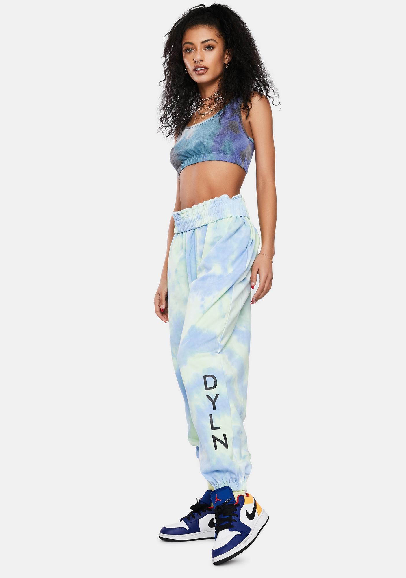 blue tie dye track pants