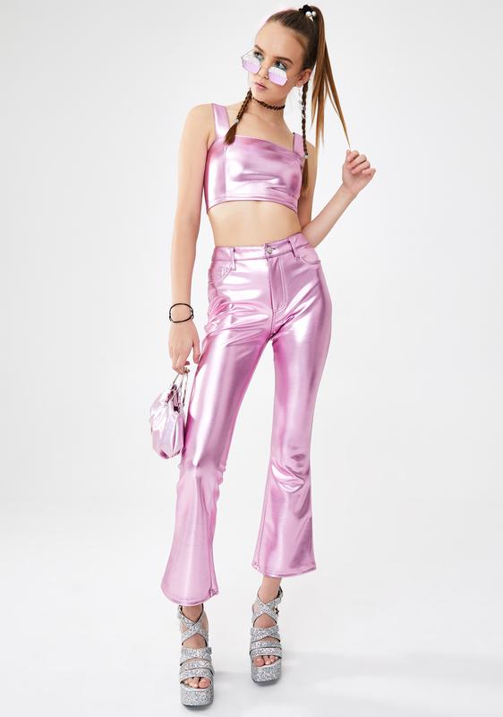 pink metallic pants