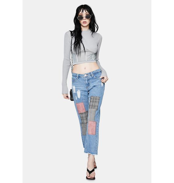 Mesh Paneled Underbust Long Sleeve Top - Gray | Dolls Kill