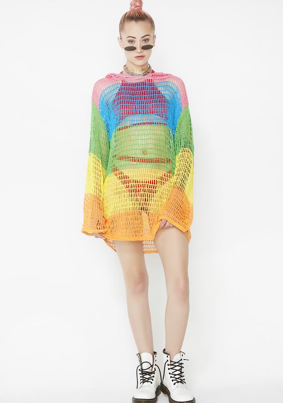 Current Mood Crochet Rainbow Hoodie | Dolls Kill