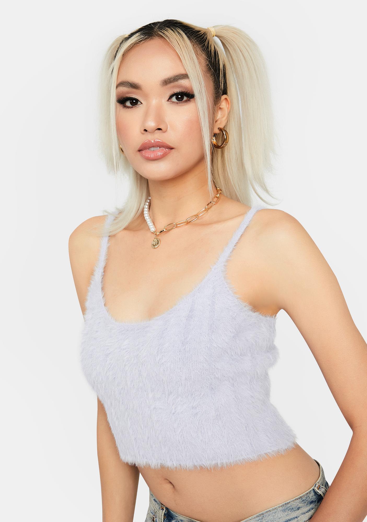 Ribbed Fuzzy Sweater Crop Top - Periwinkle Blue | Dolls Kill