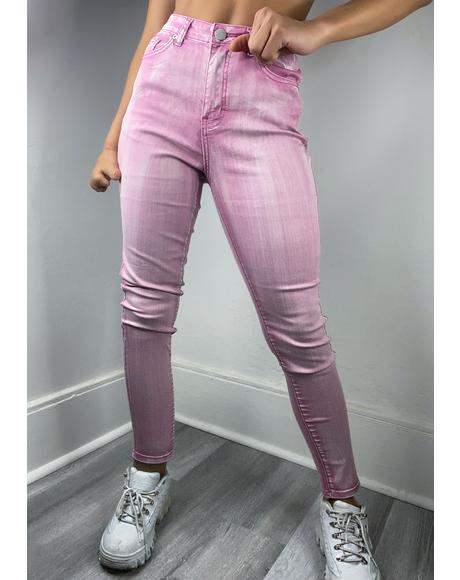 Pink Acid Wash Skinny Jeans